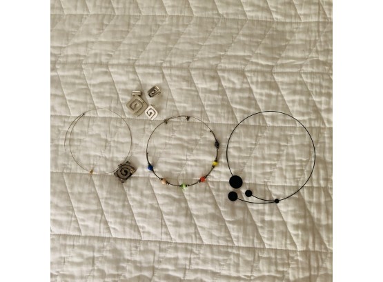 Jewelry Lot: Wire Necklaces And Sterling Set