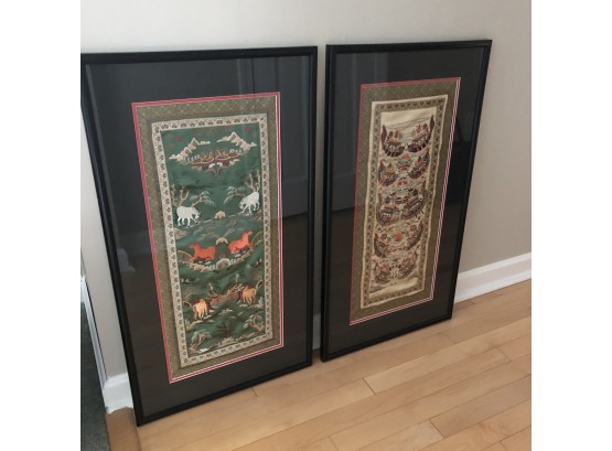 Pair Of Framed Embroidered Silk Panels From Hong Kong