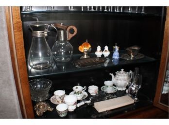 China Cabinet Lot 5: Tea Cups, Carafes, Small Ceramics, Etc.