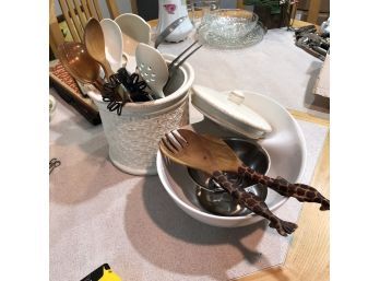 Ceramic Utensil Caddy, Spoons, Serving Bowl, Etc.