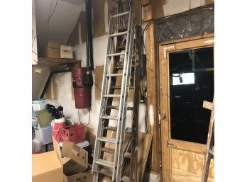 Aluminum Extension Ladder And Tall Wooden Ladder