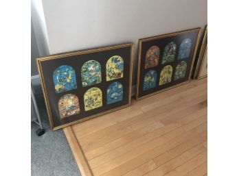 Pair Of Framed Prints With Stained Glass Inspired Art