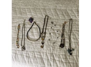 Jewelry Lot: Necklaces And Brooch