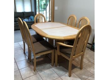 Double Pedestal Kitchen Table With 6 Chairs And Extension Leaf