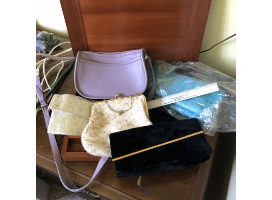 Lavender Coach Bag With Wooden Box And Other Accessories