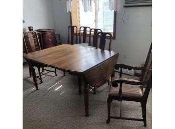 Walnut Drop Leaf Dining Table With 6 Chairs