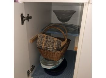 Kitchen Cabinet Lot: Baskets And Dishes