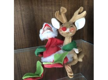 Pair Of Annalee Dolls: Santa And Reindeer