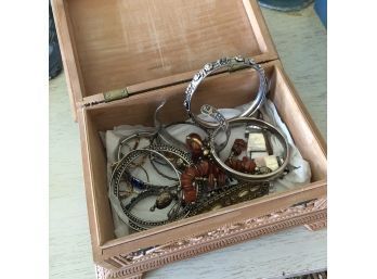 Costume Jewelry In A Box With A Deer Motif