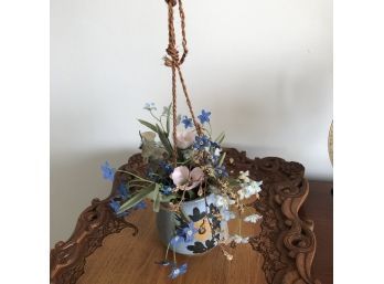 Hanging Ceramic Planter With Faux Florals