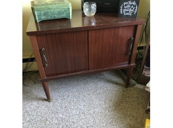 Vintage Wooden Console Cabinet With Sliding Doors