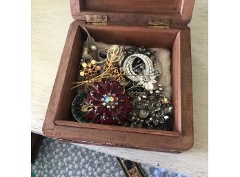 Box Of Costume Jewelry Brooches