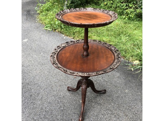 Vintage Two Tier Table With Decorative Edging