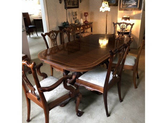 Vintage Double Pedestal Ball And Claw Foot Dining Table With Leaf And 8 Chairs