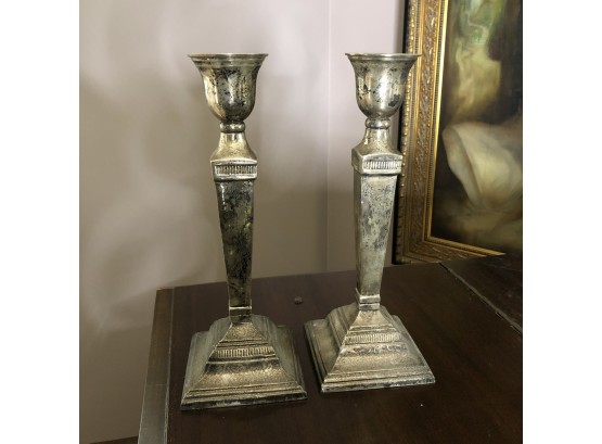Pair Of Silver Tone Candlesticks