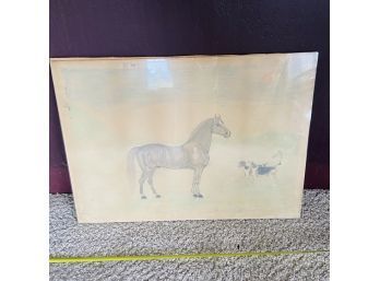 Horse And Dogs Drawing With Glass - No Frame