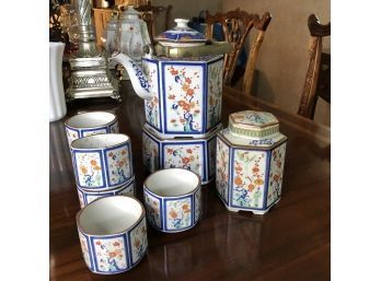 Toscany Collection Tea Pot Set With Cups And Lidded Jar