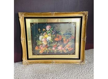 Floral Still Life Print In Gold Frame With Glass