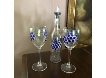 Handpainted Oil Cruet With Matching Goblets