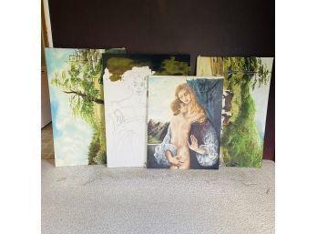 Lot Of 4 Partially Complete Oil Paintings