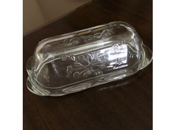 Vintage Etched Glass Butter Dish