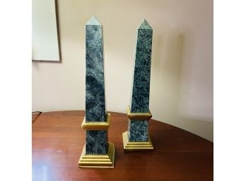 Green Granite Book Ends With Gold Tone Detail