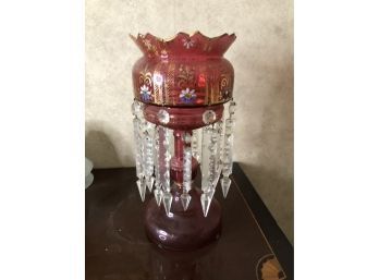 Victorian Red Painted Glass Mantle Lustre