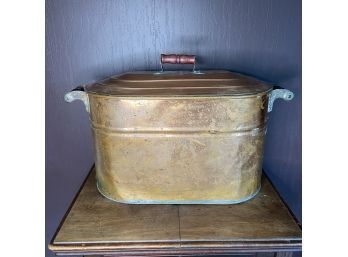 Vintage Copper Revere Storage Bin With Lid And Wood Handles