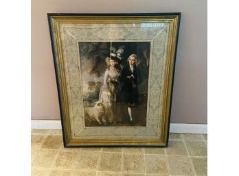 Couple With Dog Print With Cloth Matting In Black And Gold Frame