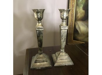 Pair Of Silver Tone Candlesticks