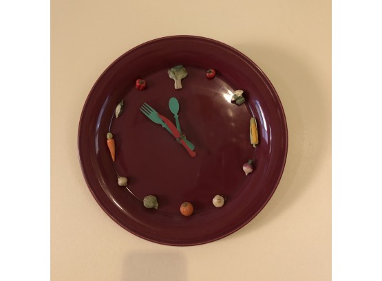 Maroon Kitchen Wall Clock With Vegetables