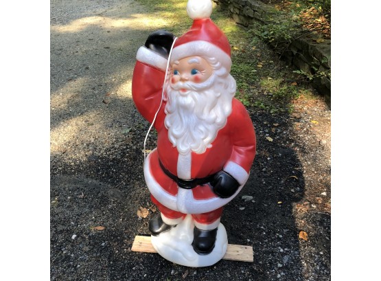 Plastic Outdoor Santa On Wooden Stand