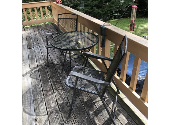 Bistro Set With Metal Folding Chairs And Round Table