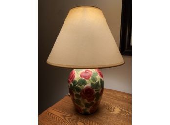 Ceramic Lamp With Painted Pink Flowers