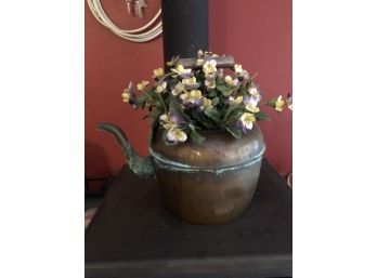 Copper Kettle With Faux Flowers