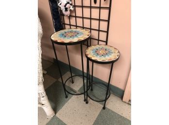 Pair Of Mosaic Plant Stands