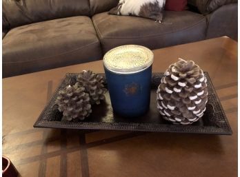 Tray With Pinecones And A Candle