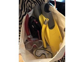 Two Snorkel Masks, Flippers And Water Shoes