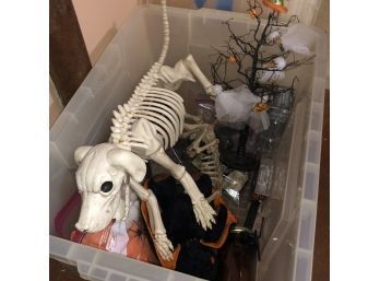 Halloween Box Lot: 2 Skeleton Dogs, Pumpkin Tree, Ghost Mini Lights