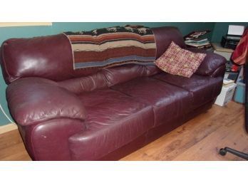 Large Burgundy Leather-Like Couch