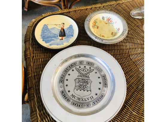 Vintage Ceramic Plates And Stainless Steel Air Force Platter