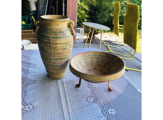 Decorative Vase And Bowl On A Metal Stand