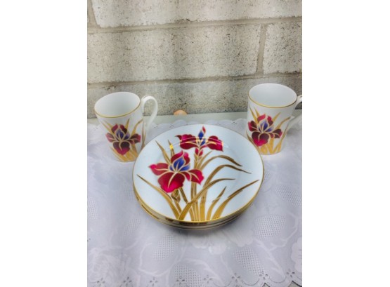 Fitz & Floyd 'Iris Burgundy' Porcelain Plate And Mug Set