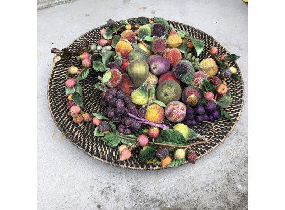 Large Round Basket With Icy Beaded Fruit