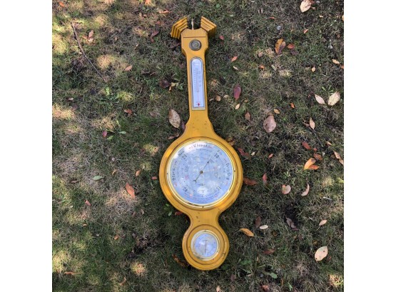Vintage Shortland SB Smith British Barometer Weather Instrument  In Mustard Yellow