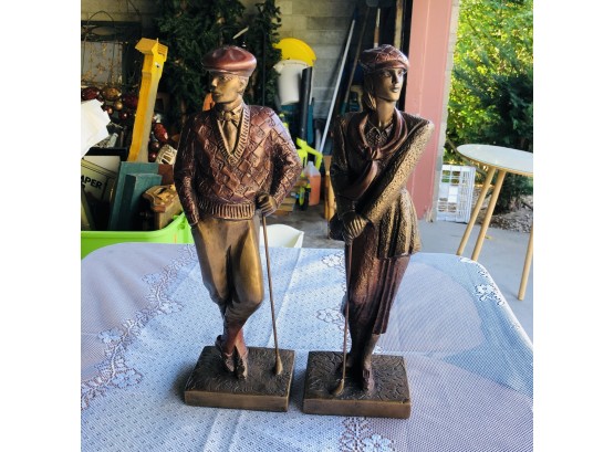 Austin Sculpture Pair Of Golfer Figures 17'