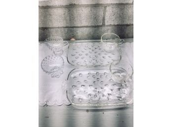 Glass Dessert And Cup Plates With Serving Pieces