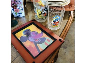 Mickey Mouse Picture Frame And Disney Glass Cups