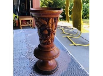 Hand Turned Carved Wooden Vase