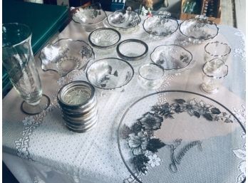 Glass And Silver Dishware Collection (Some With Sterling Rims)